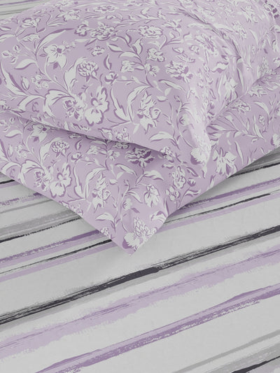 Extra Smooth Micro Fitted Double Bedsheet With 2 Pillow Covers <small> (stripe-grey/lilac)</small>