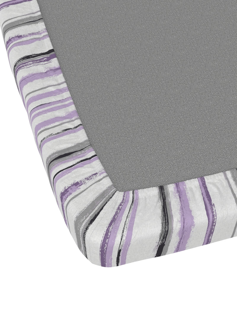 Extra Smooth Micro Fitted Double Bedsheet With 2 Pillow Covers <small> (stripe-grey/lilac)</small>