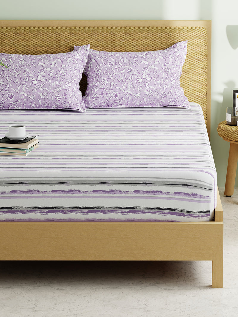 Extra Smooth Micro Double Bedsheet With 2 Pillow Covers <small> (stripe-grey/lilac)</small>