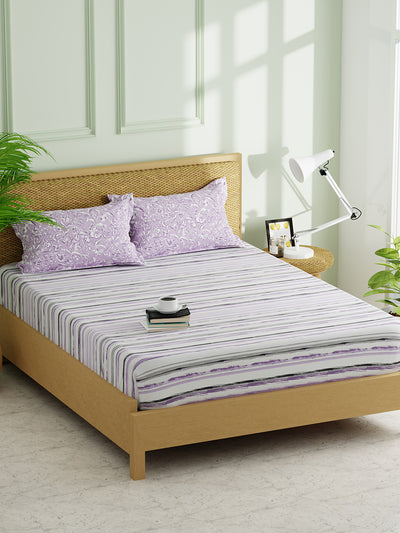 Extra Smooth Micro Double Bedsheet With 2 Pillow Covers <small> (stripe-grey/lilac)</small>