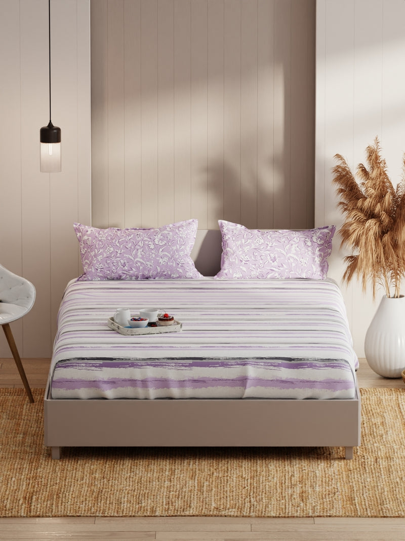 Extra Smooth Micro Double Bedsheet With 2 Pillow Covers <small> (stripe-grey/lilac)</small>