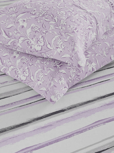 Extra Smooth Micro Double Bedsheet With 2 Pillow Covers <small> (stripe-grey/lilac)</small>