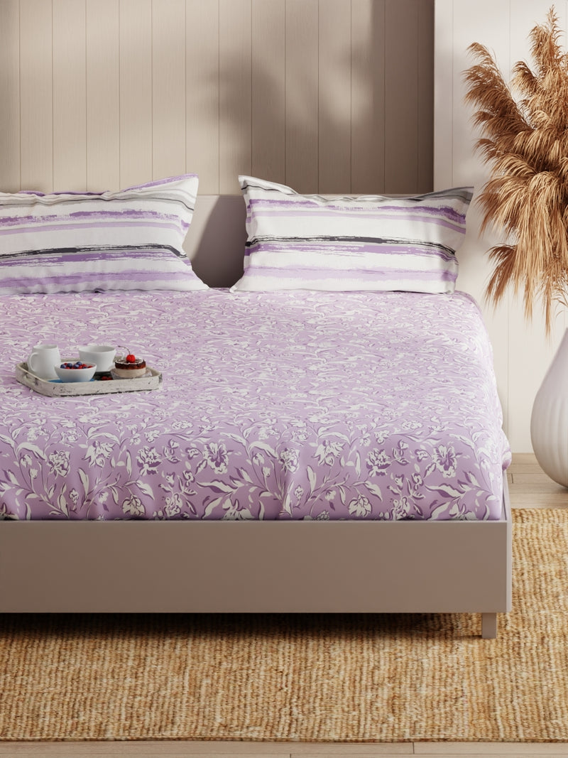 Extra Smooth Micro Fitted Double Bedsheet With 2 Pillow Covers <small> (floral-lilac)</small>