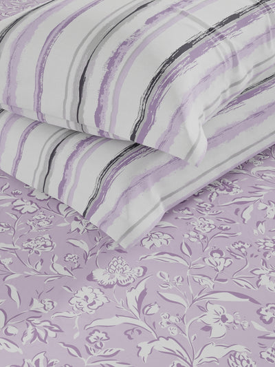 Extra Smooth Micro Fitted Double Bedsheet With 2 Pillow Covers <small> (floral-lilac)</small>