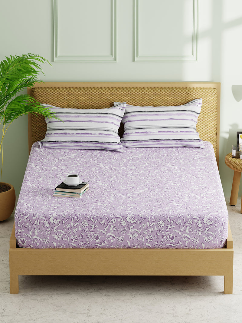 Extra Smooth Micro Double Bedsheet With 2 Pillow Covers <small> (floral-lilac)</small>