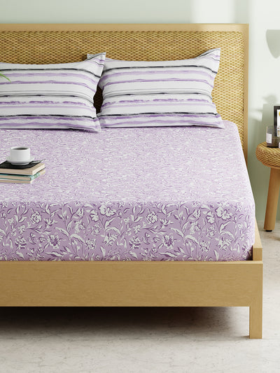 Extra Smooth Micro Double Bedsheet With 2 Pillow Covers <small> (floral-lilac)</small>