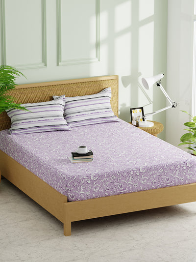 Extra Smooth Micro Double Bedsheet With 2 Pillow Covers <small> (floral-lilac)</small>