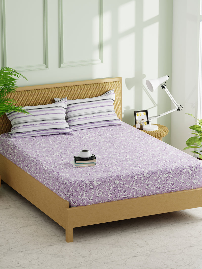 Extra Smooth Micro Double Bedsheet With 2 Pillow Covers <small> (floral-lilac)</small>