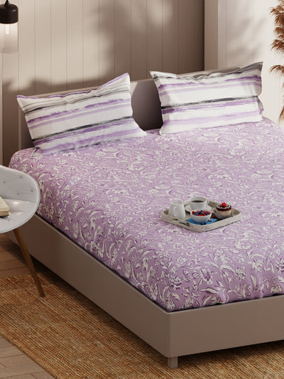 Extra Smooth Micro Double Bedsheet With 2 Pillow Covers <small> (floral-lilac)</small>