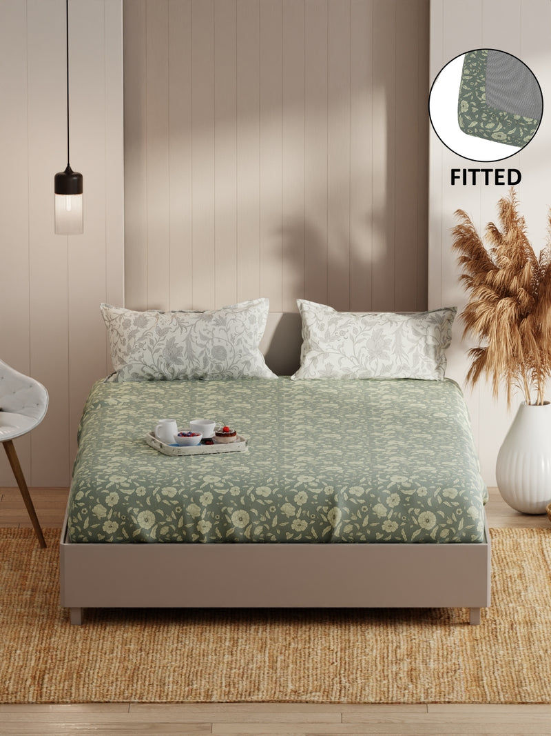 Extra Smooth Micro Fitted Double Bedsheet With 2 Pillow Covers <small> (floral-grey)</small>