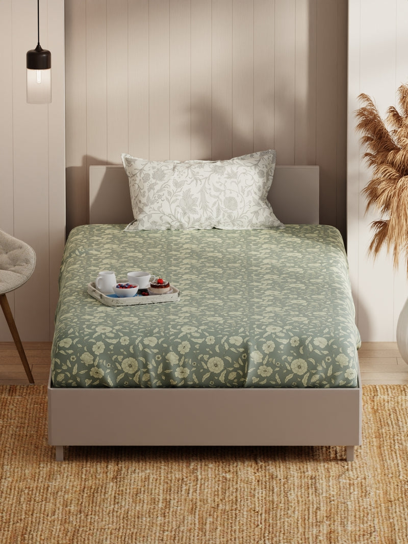 Extra Smooth Micro Single Bedsheet With 1 Pillow Covers <small> (floral-grey)</small>