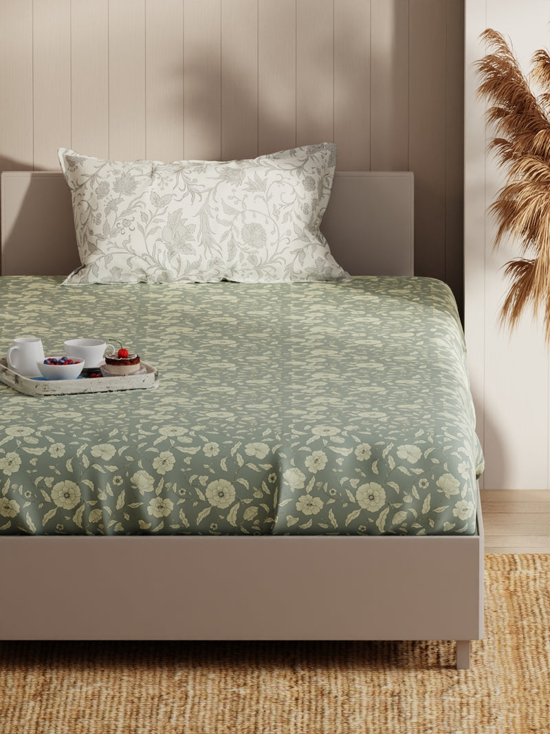 Extra Smooth Micro Single Bedsheet With 1 Pillow Covers <small> (floral-grey)</small>