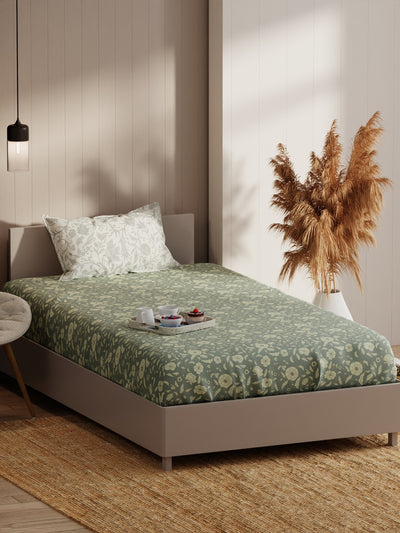 Extra Smooth Micro Single Bedsheet With 1 Pillow Covers <small> (floral-grey)</small>