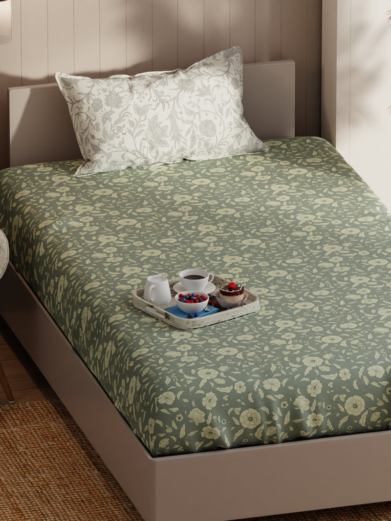 Extra Smooth Micro Single Bedsheet With 1 Pillow Covers <small> (floral-grey)</small>