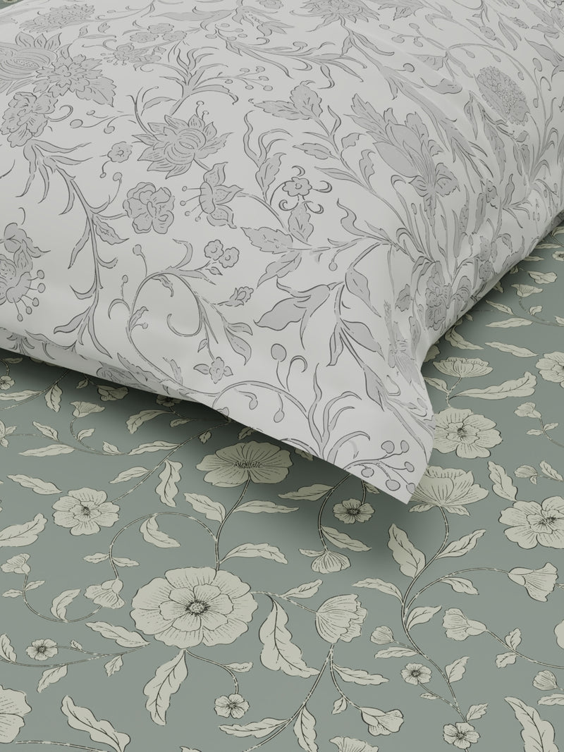 Extra Smooth Micro Single Bedsheet With 1 Pillow Covers <small> (floral-grey)</small>