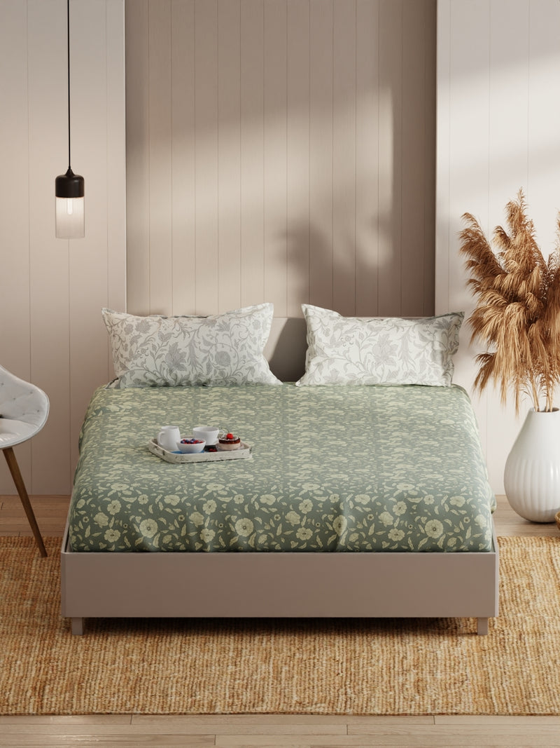 Extra Smooth Micro Double Bedsheet With 2 Pillow Covers <small> (floral-grey)</small>