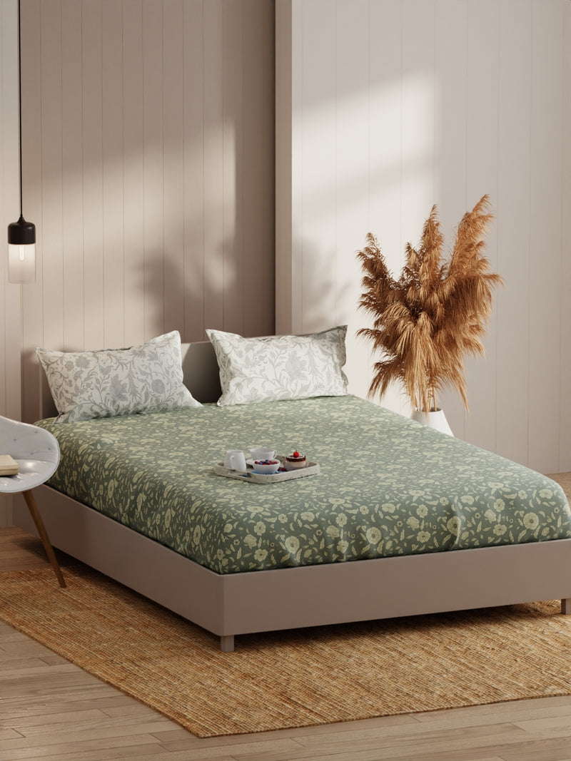 Extra Smooth Micro Double Bedsheet With 2 Pillow Covers <small> (floral-grey)</small>