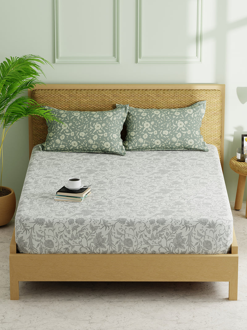 Extra Smooth Micro Double Bedsheet With 2 Pillow Covers <small> (floral-lt.grey)</small>