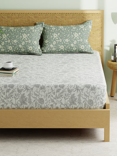 Extra Smooth Micro Double Bedsheet With 2 Pillow Covers <small> (floral-lt.grey)</small>