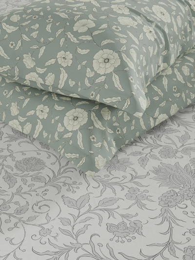 Extra Smooth Micro Double Bedsheet With 2 Pillow Covers <small> (floral-lt.grey)</small>