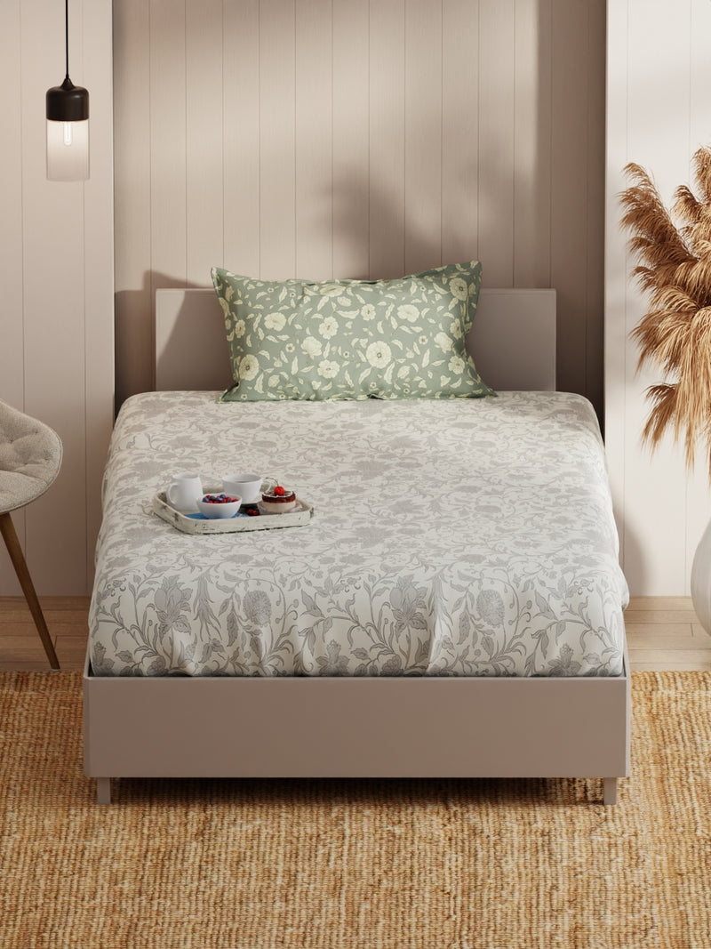 Extra Smooth Micro Single Bedsheet With 1 Pillow Covers <small> (floral-lt.grey)</small>