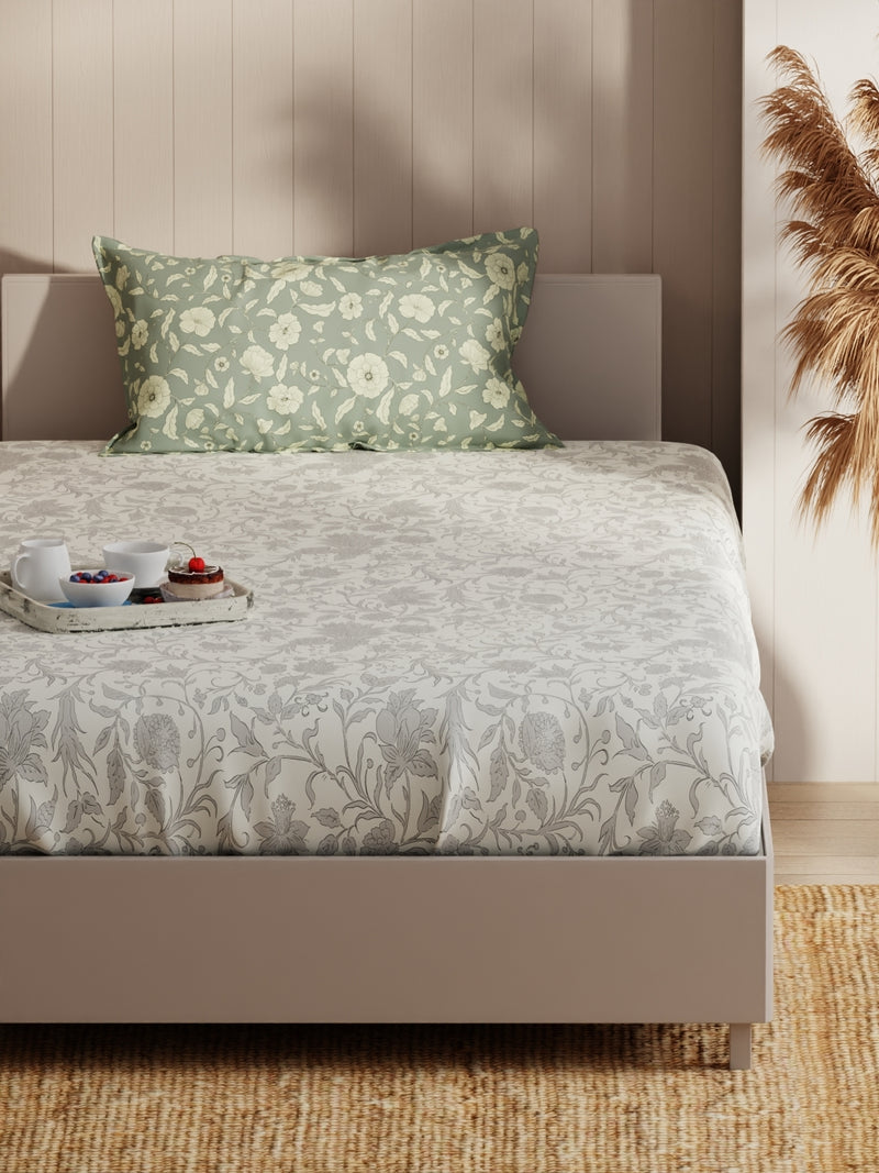 Extra Smooth Micro Single Bedsheet With 1 Pillow Covers <small> (floral-lt.grey)</small>