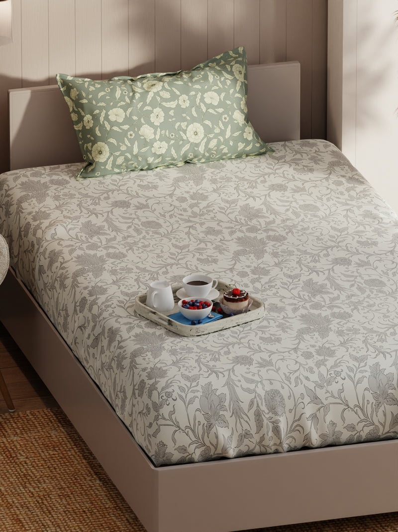 Extra Smooth Micro Single Bedsheet With 1 Pillow Covers <small> (floral-lt.grey)</small>
