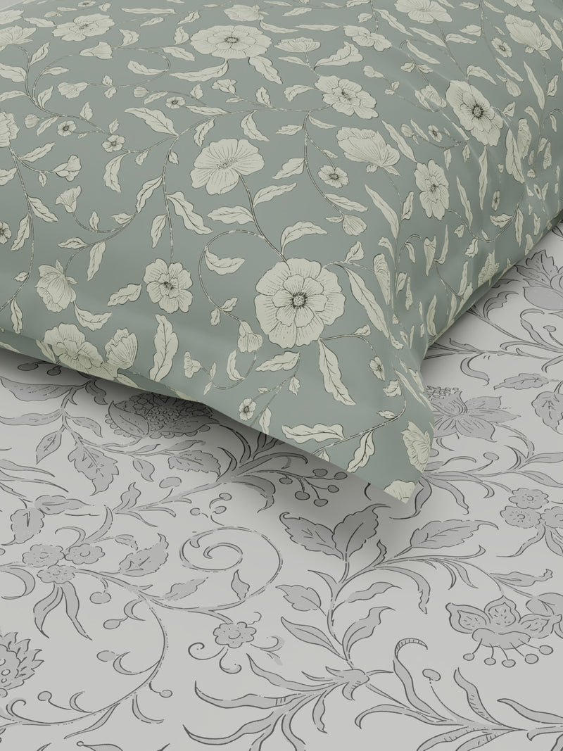 Extra Smooth Micro Single Bedsheet With 1 Pillow Covers <small> (floral-lt.grey)</small>