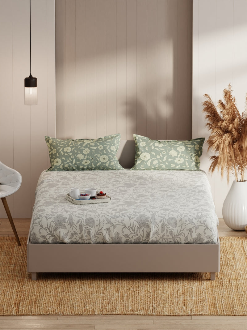 Extra Smooth Micro Double Bedsheet With 2 Pillow Covers <small> (floral-lt.grey)</small>