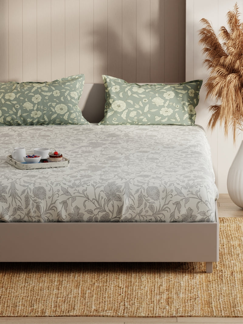 Extra Smooth Micro Double Bedsheet With 2 Pillow Covers <small> (floral-lt.grey)</small>