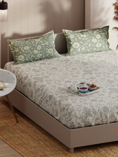 Extra Smooth Micro Double Bedsheet With 2 Pillow Covers <small> (floral-lt.grey)</small>
