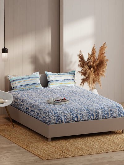 Extra Smooth Micro Fitted Double Bedsheet With 2 Pillow Covers <small> (floral-blue)</small>