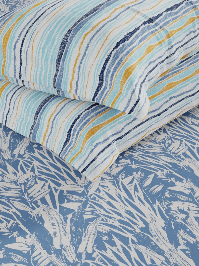 Extra Smooth Micro Fitted Double Bedsheet With 2 Pillow Covers <small> (floral-blue)</small>