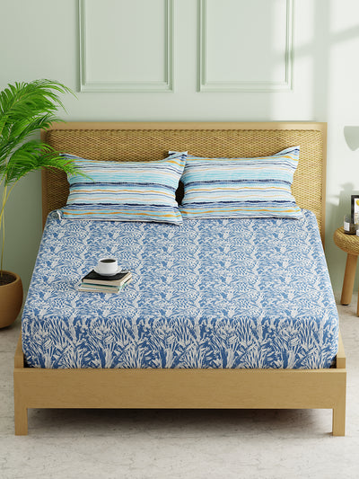 Extra Smooth Micro Double Bedsheet With 2 Pillow Covers <small> (floral-blue)</small>