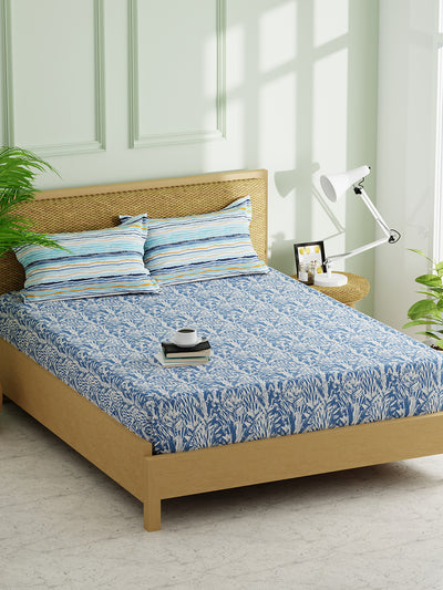 Extra Smooth Micro Double Bedsheet With 2 Pillow Covers <small> (floral-blue)</small>