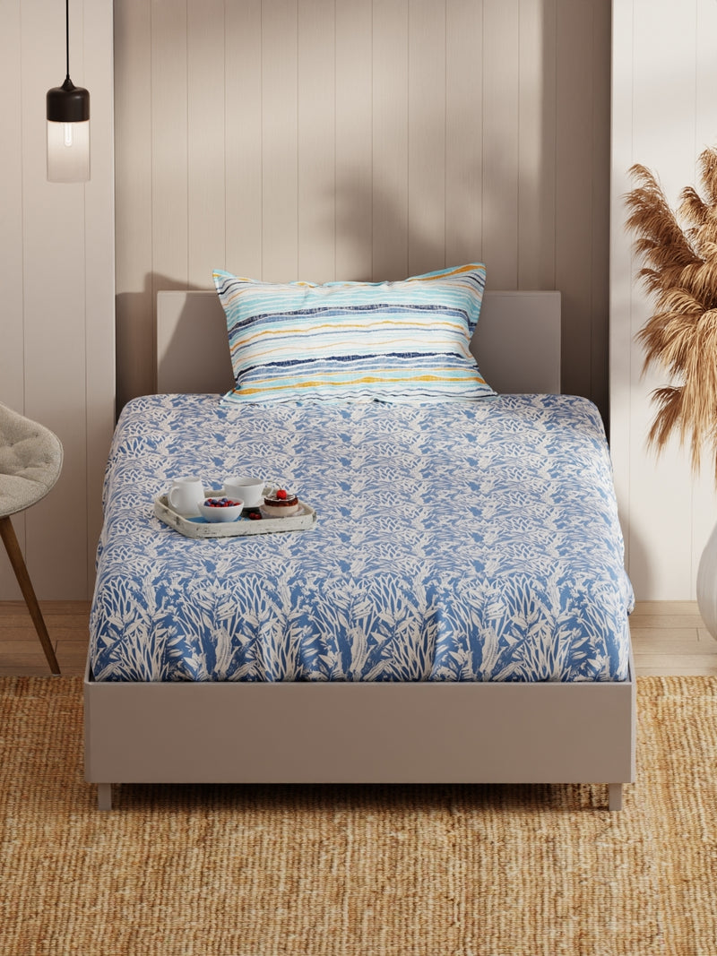 Extra Smooth Micro Single Bedsheet With 1 Pillow Covers <small> (floral-blue)</small>