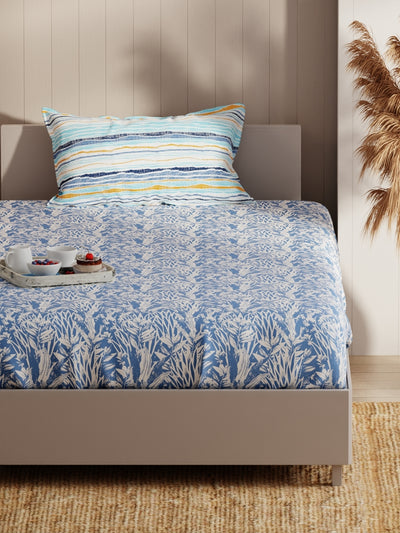 Extra Smooth Micro Single Bedsheet With 1 Pillow Covers <small> (floral-blue)</small>