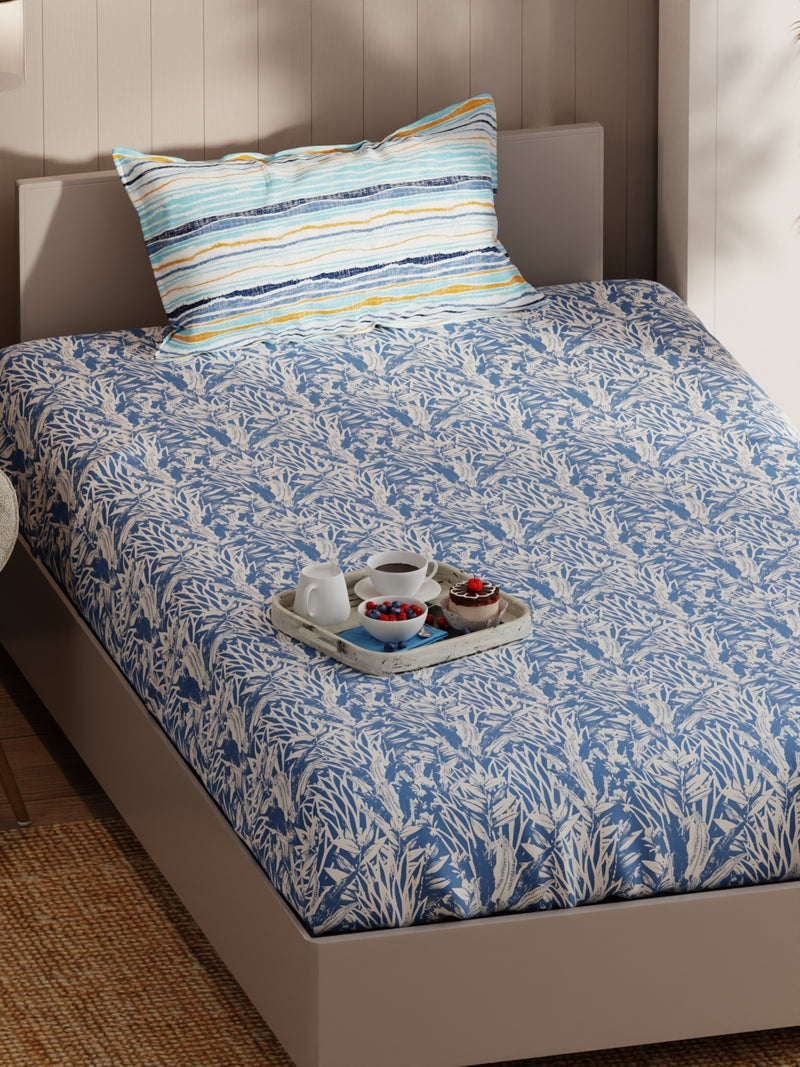 Extra Smooth Micro Single Bedsheet With 1 Pillow Covers <small> (floral-blue)</small>