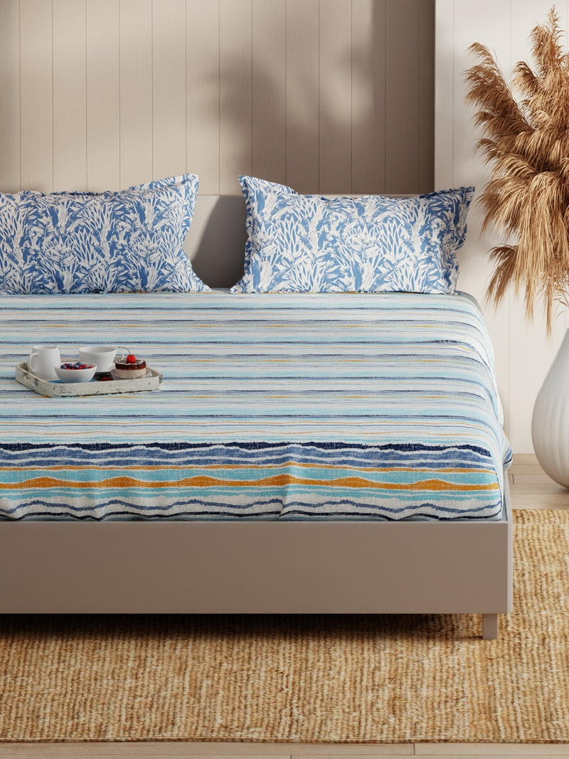 Extra Smooth Micro Fitted Double Bedsheet With 2 Pillow Covers <small> (abstract-blue)</small>