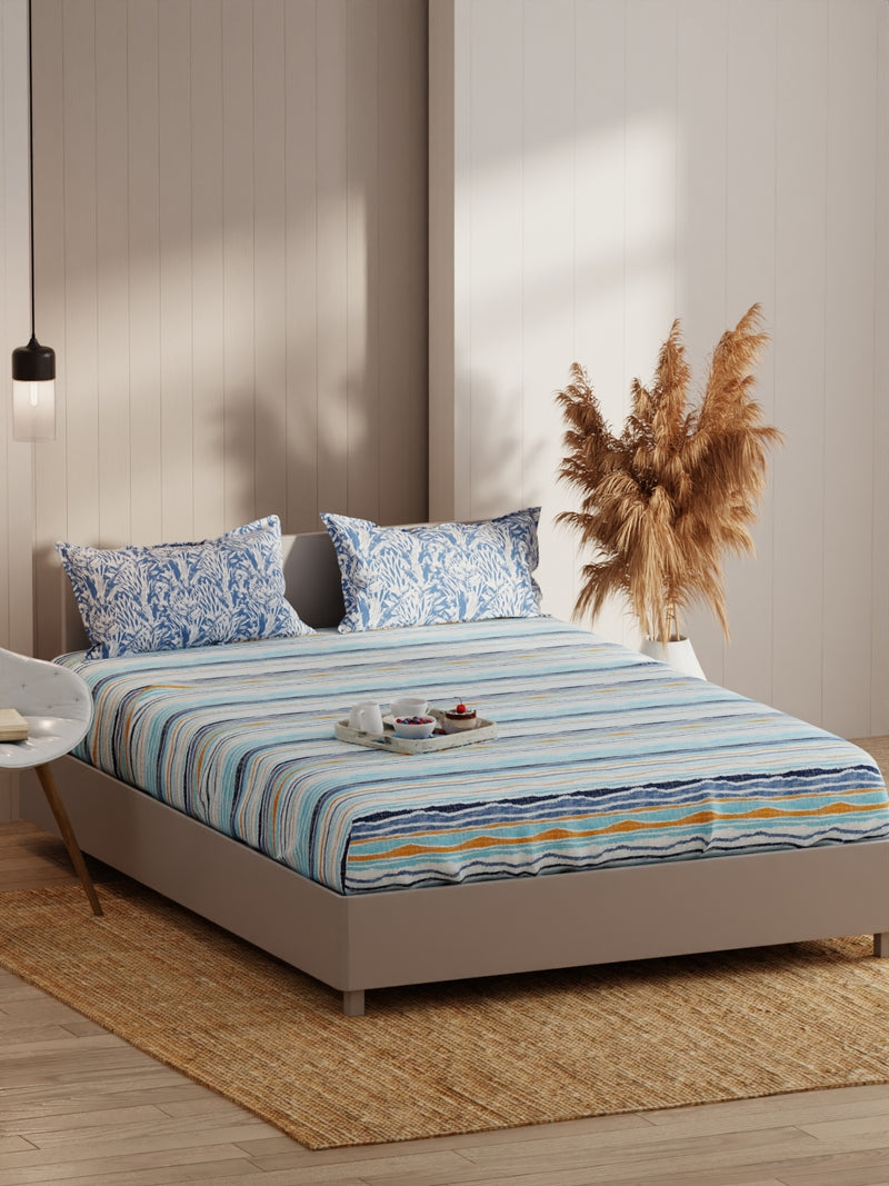 Extra Smooth Micro Fitted Double Bedsheet With 2 Pillow Covers <small> (abstract-blue)</small>