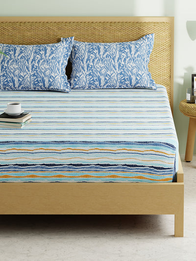 Extra Smooth Micro Double Bedsheet With 2 Pillow Covers <small> (abstract-blue)</small>