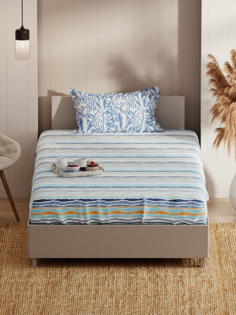 Extra Smooth Micro Single Bedsheet With 1 Pillow Covers <small> (abstract-blue)</small>