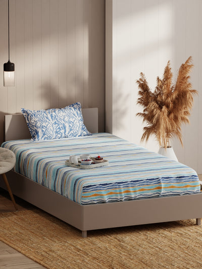 Extra Smooth Micro Single Bedsheet With 1 Pillow Covers <small> (abstract-blue)</small>