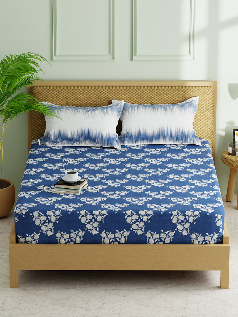 Extra Smooth Micro Double Bedsheet With 2 Pillow Covers <small> (floral-denim)</small>