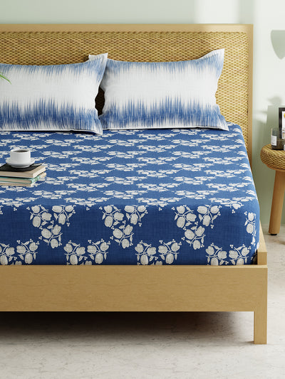 Extra Smooth Micro Double Bedsheet With 2 Pillow Covers <small> (floral-denim)</small>