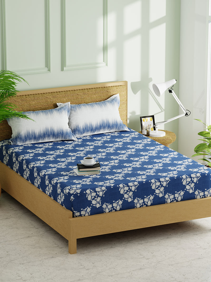 Extra Smooth Micro Double Bedsheet With 2 Pillow Covers <small> (floral-denim)</small>