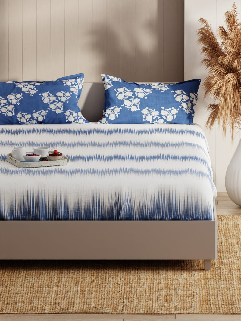 Extra Smooth Micro Fitted Double Bedsheet With 2 Pillow Covers <small> (abstract-denim)</small>