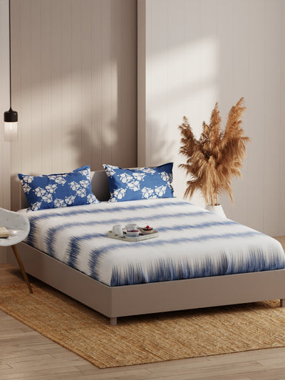 Extra Smooth Micro Fitted Double Bedsheet With 2 Pillow Covers <small> (abstract-denim)</small>