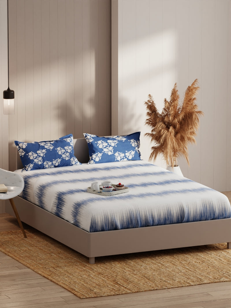 Extra Smooth Micro Fitted Double Bedsheet With 2 Pillow Covers <small> (abstract-denim)</small>