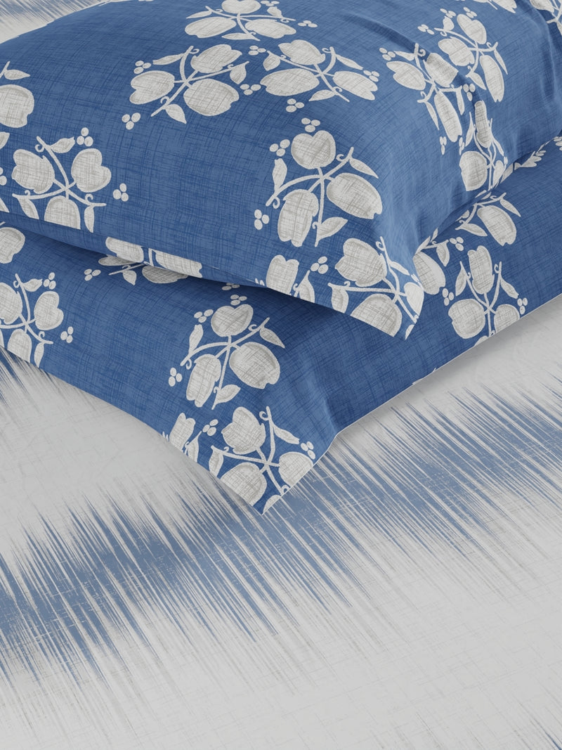 Extra Smooth Micro Fitted Double Bedsheet With 2 Pillow Covers <small> (abstract-denim)</small>